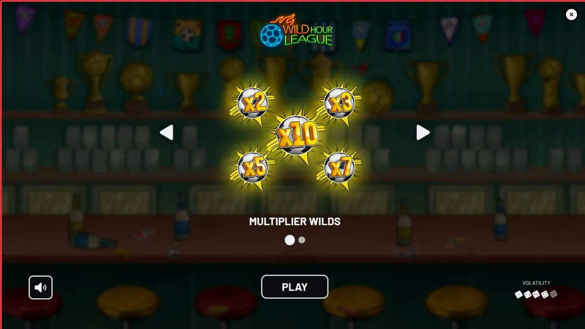Tampilan visual slot Wild Hour League dengan tema pub sepak bola